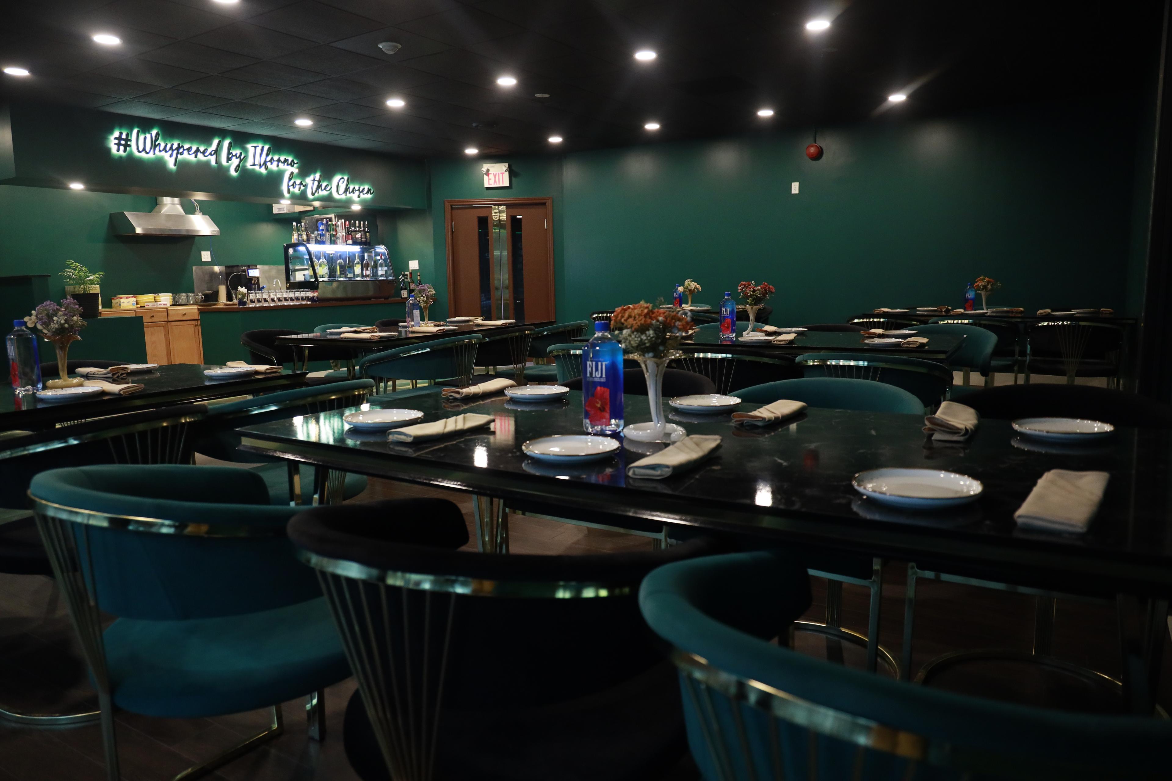 Garden of Eden, the intimate emerald-and-gold dining room at Il Forno